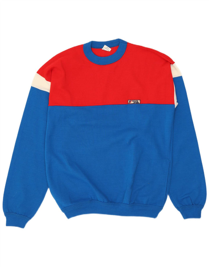 Pulover VINTAGE pentru bărbați cu decolteu rotund, albastru mediu, acrilic bloc de culoare