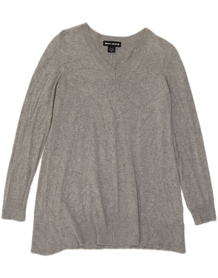 Pulover Dkny pentru femei cu decolteu în V UK 10 Small Gri Viscose