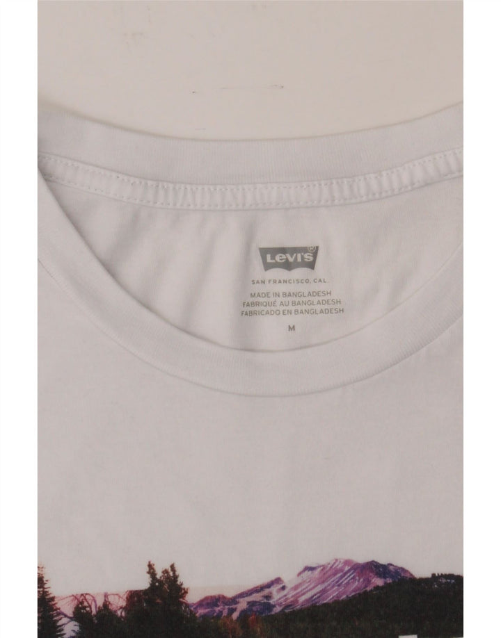 LEVI'S Womens Graphic T-Shirt Top UK 12 Medium White Cotton Vintage Levi's and Second-Hand Levi's from Messina Hembry 