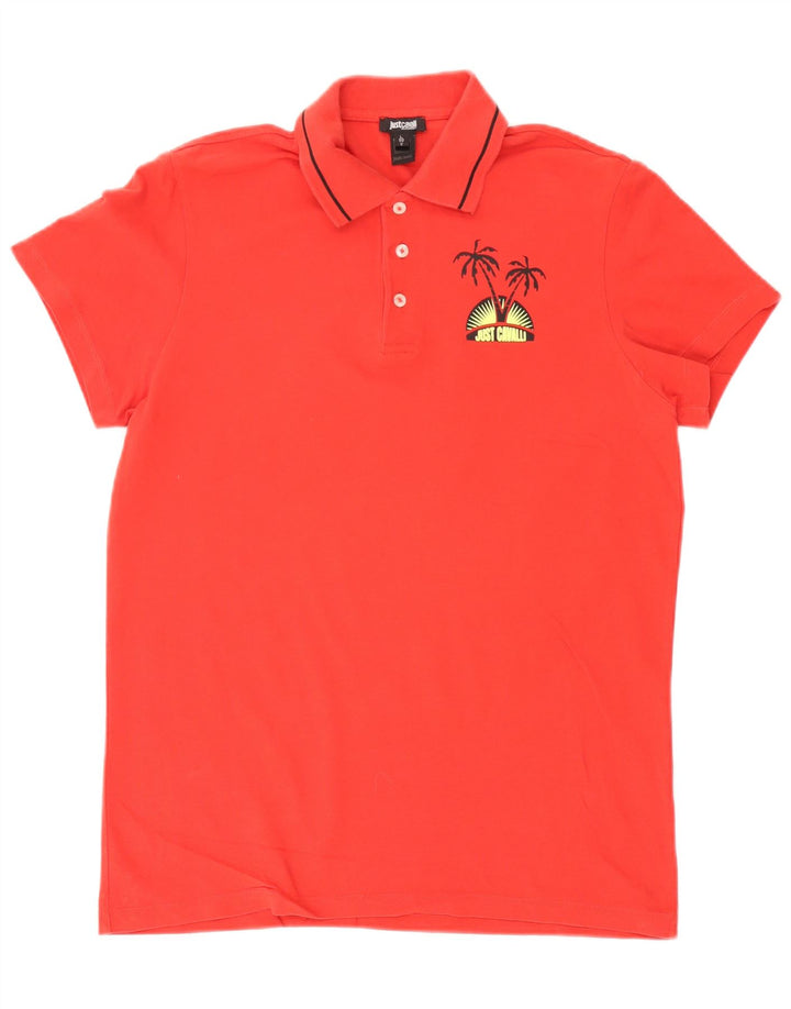 Tricou polo pentru bărbați Just Cavalli, bumbac roșu mare