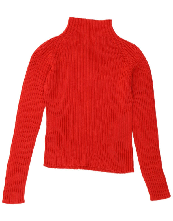 Benetton Womens Crop Turtle Neck Jumper Sweater UK 10 Small Red Cotton