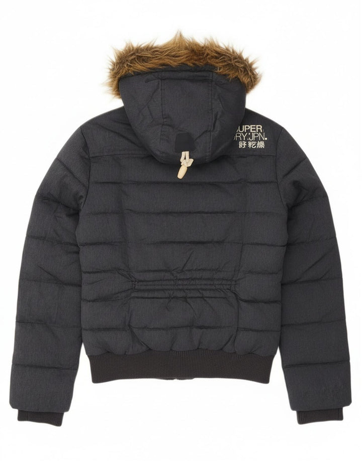 Jachetă căptușită cu glugă Superdry pentru femei UK 10 Small Gri Poliester