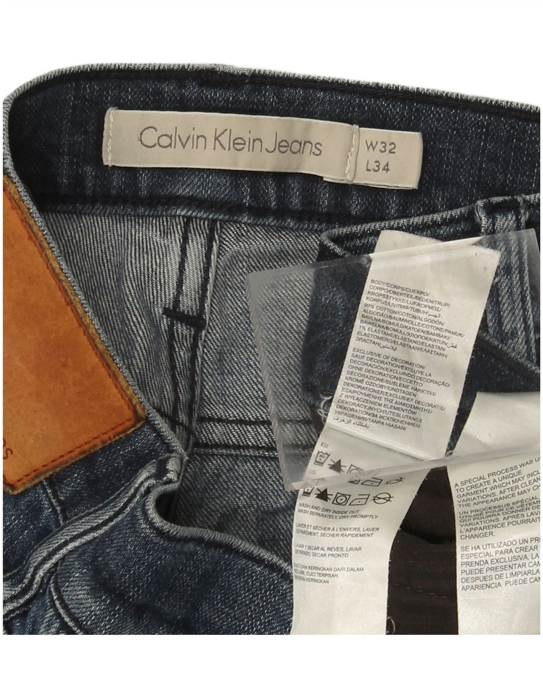 Blugi slim pentru bărbați CALVIN KLEIN Distressed Slim W32 L34 Blue Bumbac