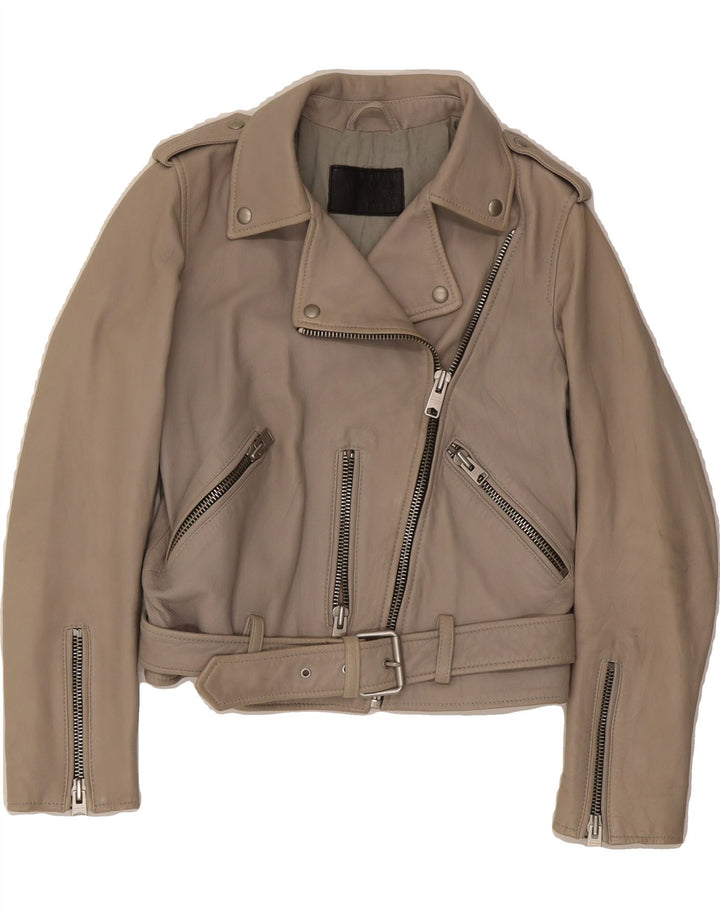 ALL SAINTS Womens Biker Jacket UK 4 XS Grey Leather Vintage All Saints and Second-Hand All Saints from Messina Hembry 