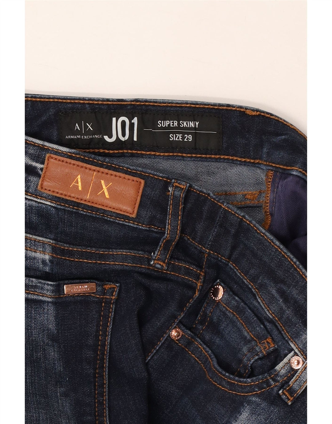 ARMANI EXCHANGE Jeans super skinny J01 Crop pentru femei W29 L23 bleumarin