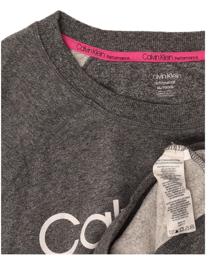 CALVIN KLEIN Pulover cu grafic crop pentru femei UK 18 XL, gri pete