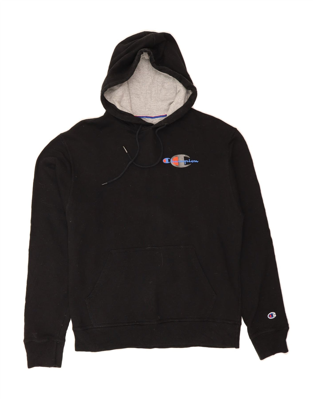 CHAMPION Mens Graphic Hoodie Jumper Medium Black Cotton Vintage Champion and Second-Hand Champion from Messina Hembry 