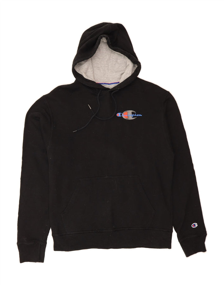 CHAMPION Mens Graphic Hoodie Jumper Medium Black Cotton Vintage Champion and Second-Hand Champion from Messina Hembry 