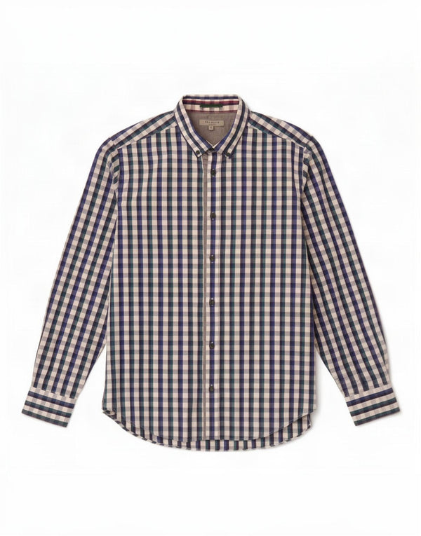 Ted Baker Mens Shirt Size 3 Medium Blue Gingham Cotton