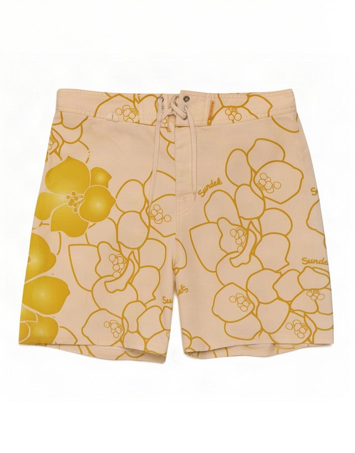 Sundek Pantaloni scurți de înot cu grafică pentru bărbați, poliester floral alb mediu