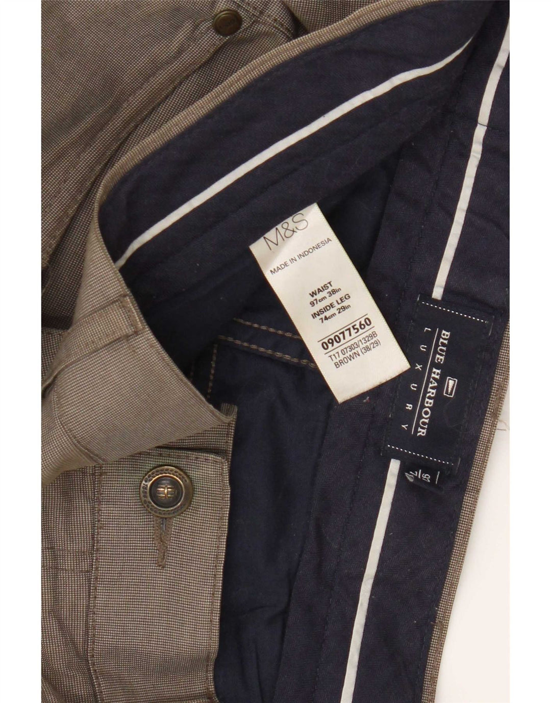 Pantaloni chino pentru bărbați Marks & Spencer Blue Harbour W38 L29 Brown Check