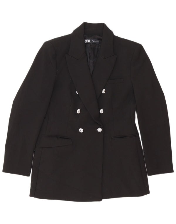 Zara Womens Double Breasted Blazer Jacket UK 14 Large Black