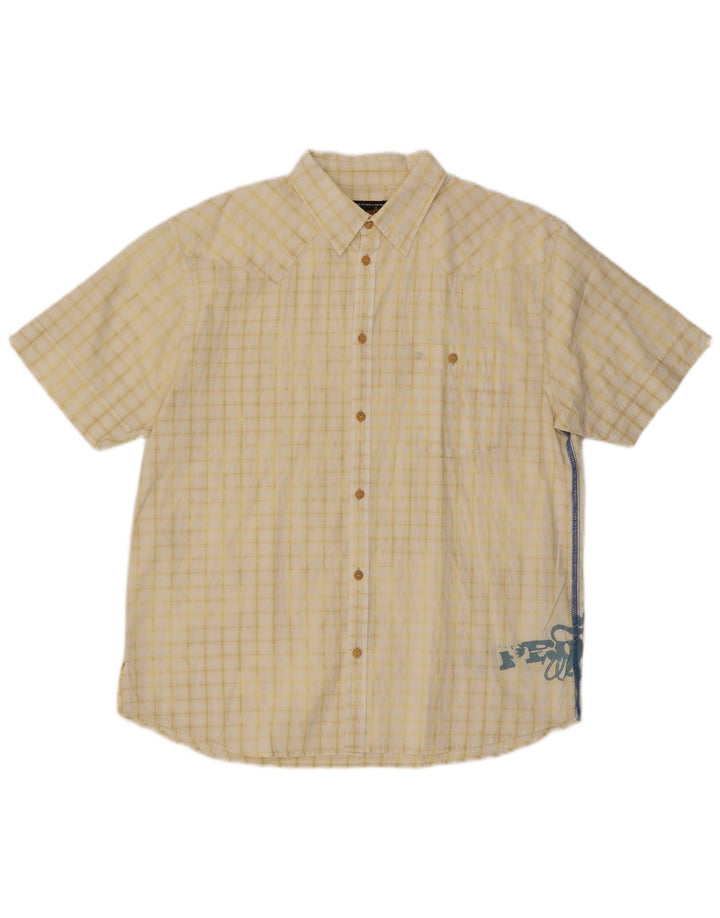 Cămașă cu mânecă scurtă Wrangler pentru bărbați, XL, bumbac cu carouri galbene