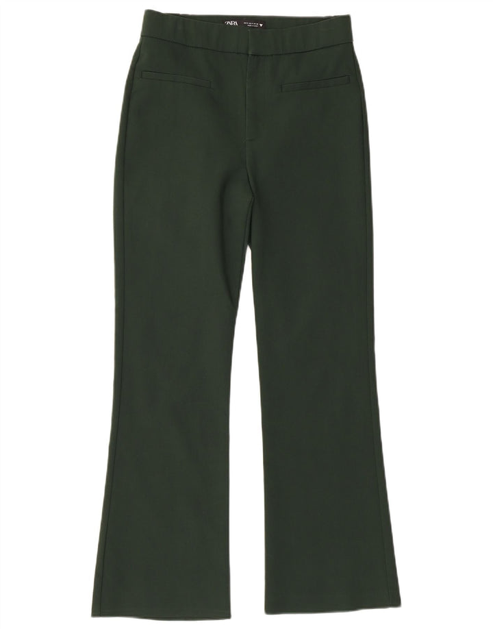 Pantaloni casual pentru femei ZARA Bootcut Mici W26 L25 Bumbac verde