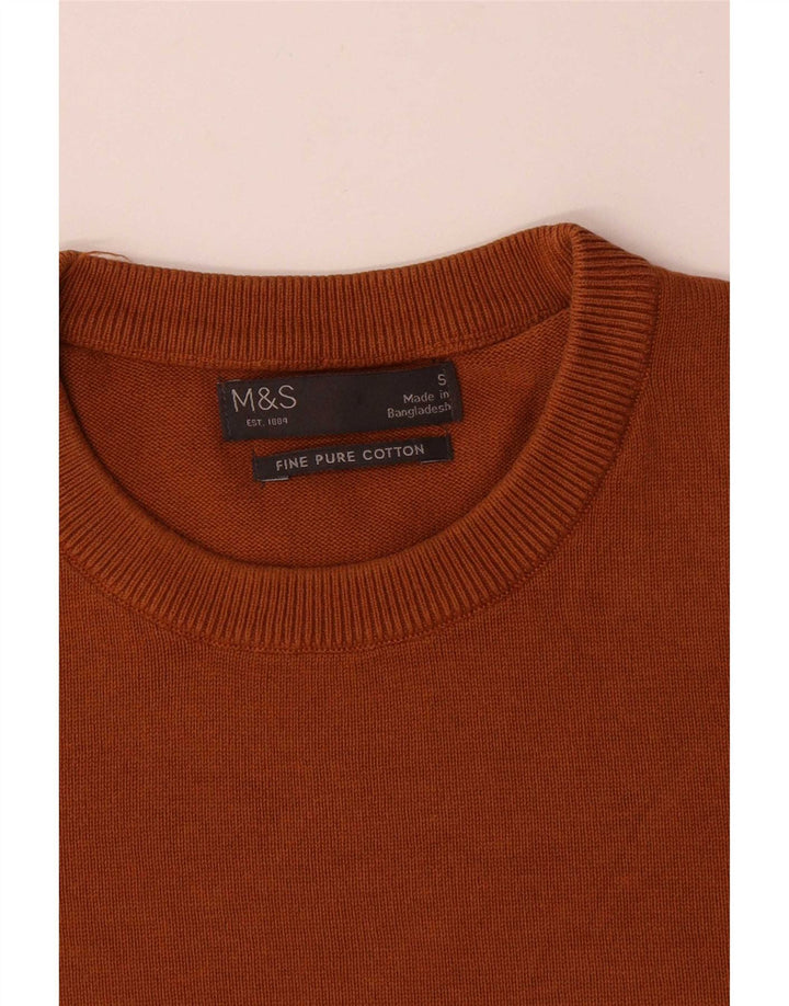 Pulover pentru bărbați Marks & Spencer cu gât roșu, bumbac mic maro