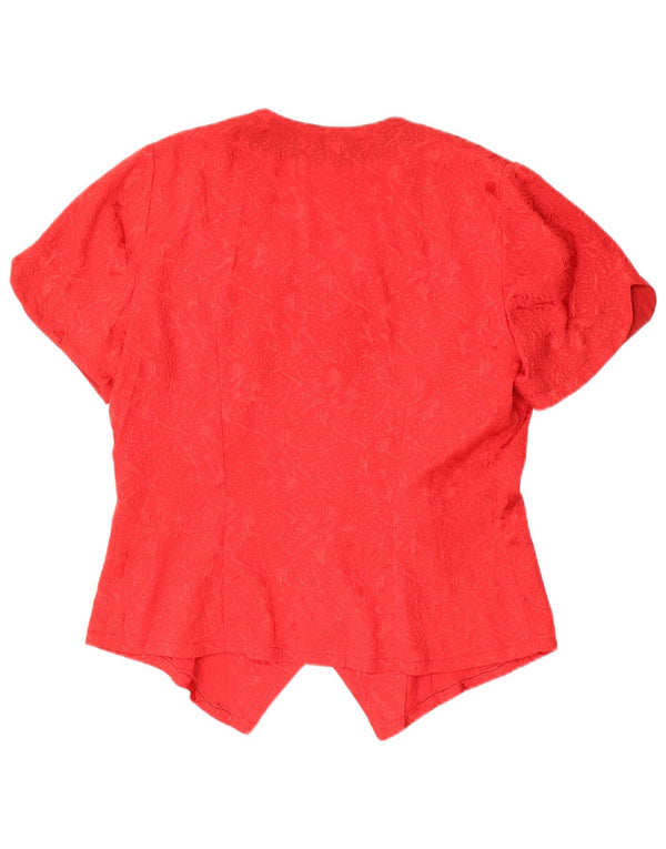 Bluză vintage cămașă cu mânecă scurtă pentru femei UK 14 mare, roșu, floral