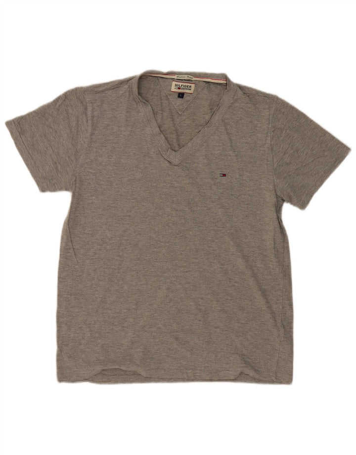 TOMMY HILFIGER Mens T-Shirt Top Large Grey Cotton
