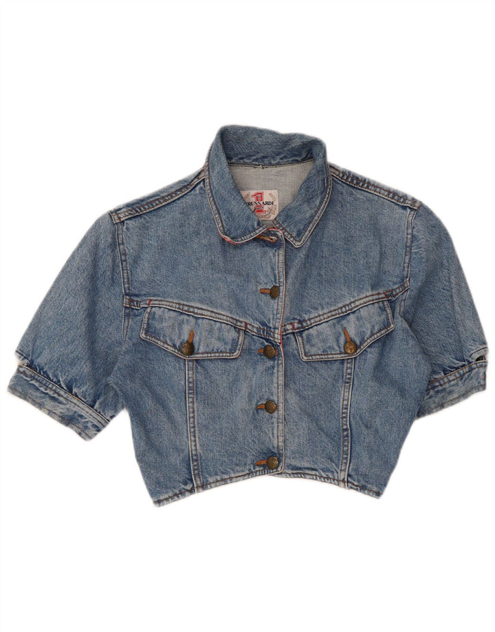 TRUSSARDI Jachetă Bolero de denim cu mânecă scurtă pentru femei IT 42 Bumbac albastru mediu