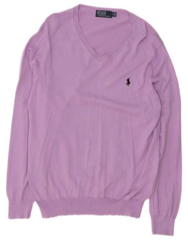 Pulover Polo Ralph Lauren pentru bărbați, cu decolteu în V, din bumbac violet mediu