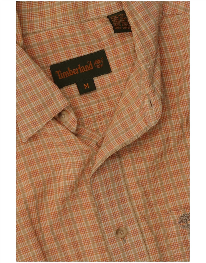 Cămașă cu mânecă scurtă pentru bărbați Timberland, bumbac cu carouri portocaliu mediu