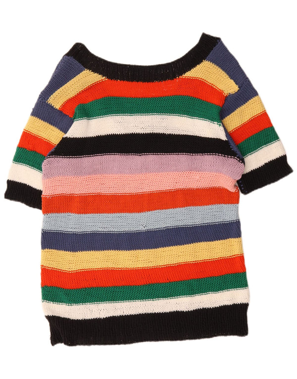 Pulover vintage pentru femei cu decolteu în V UK 20 2XL, cu dungi multicolore