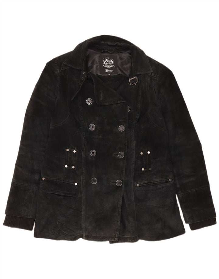 Manson vintage de piele intoarsa pentru femei UK 18 XL, neagra