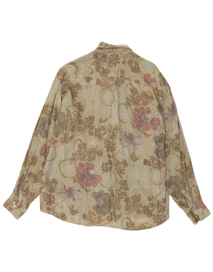 Cămașă Vintage Bărbați Medium Bej Floral Vâscoză
