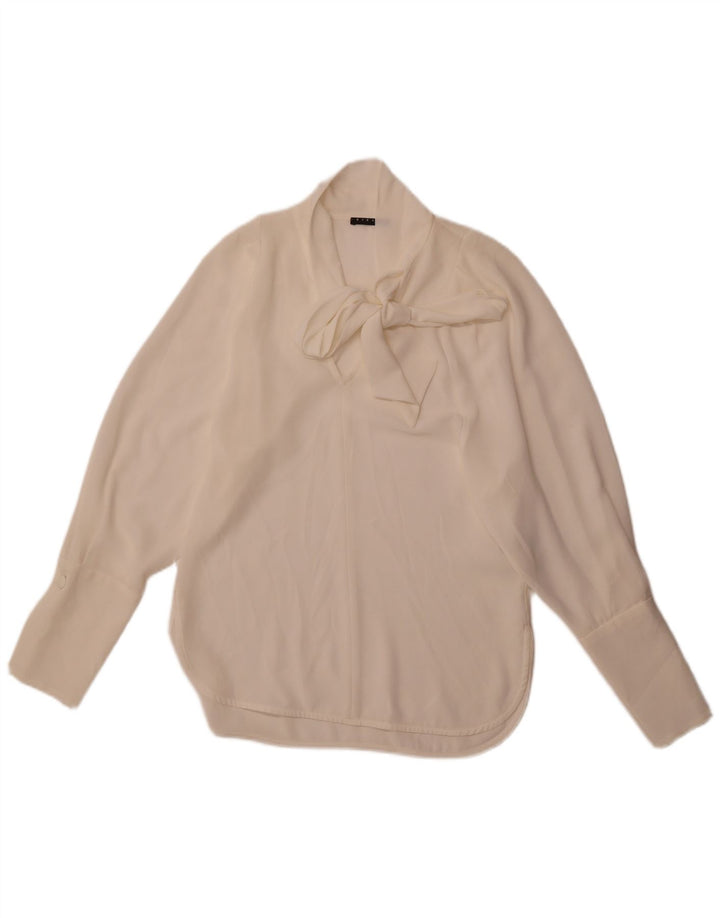 Bluză Sisley pentru femei cu cravată în față, cu croiala lejeră, UK 6 XS, poliester alb