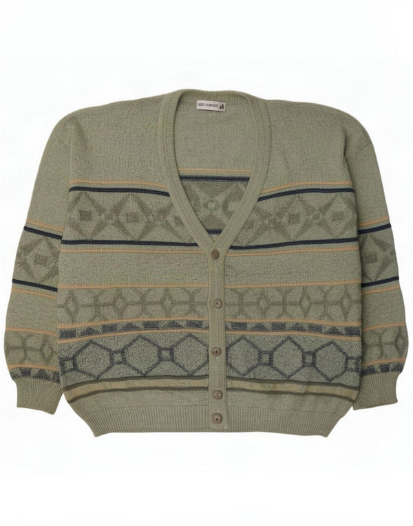 Vintage Mens Cardigan Pulover IT 50 Medium Green Geometric Bumbac