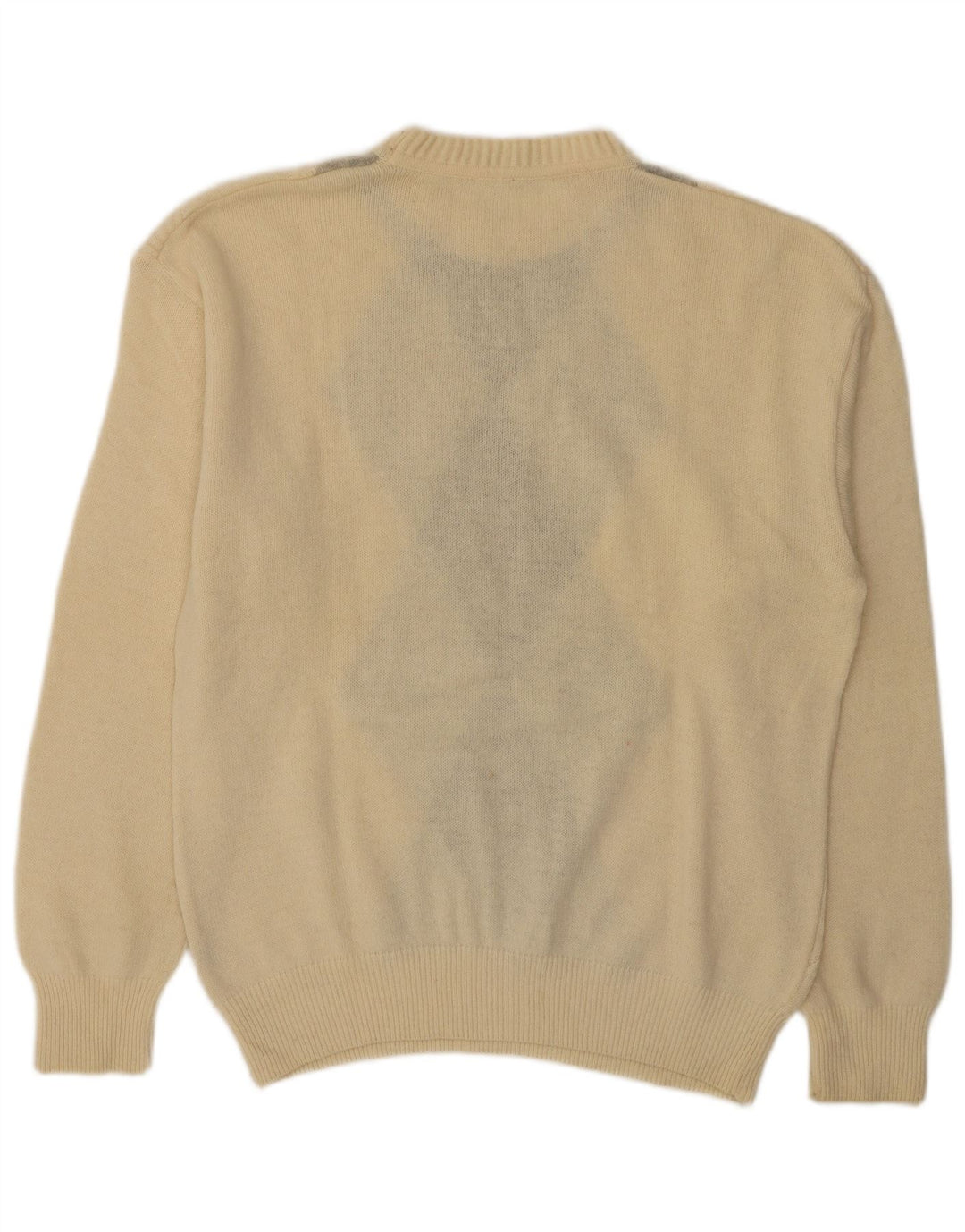 Pulover vintage pentru bărbați cu decolteu rotund IT 50 mediu alb deschis Argyle/Diamond