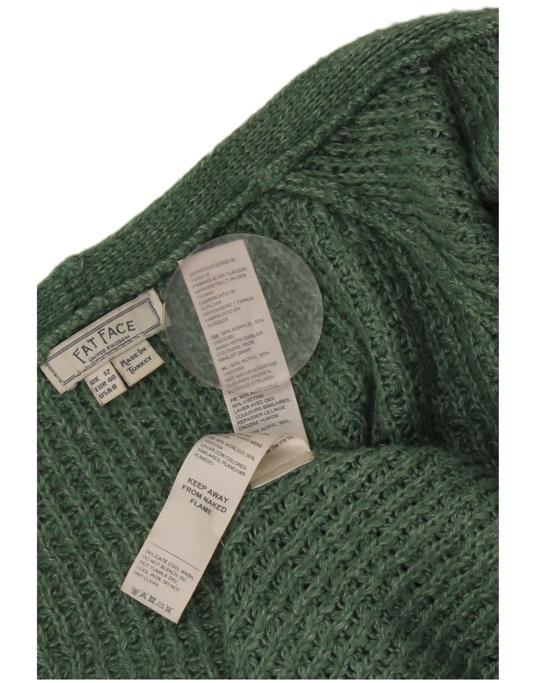 Pulover cardigan deschis pentru femei Fat Face UK 12 Acrilic verde mediu