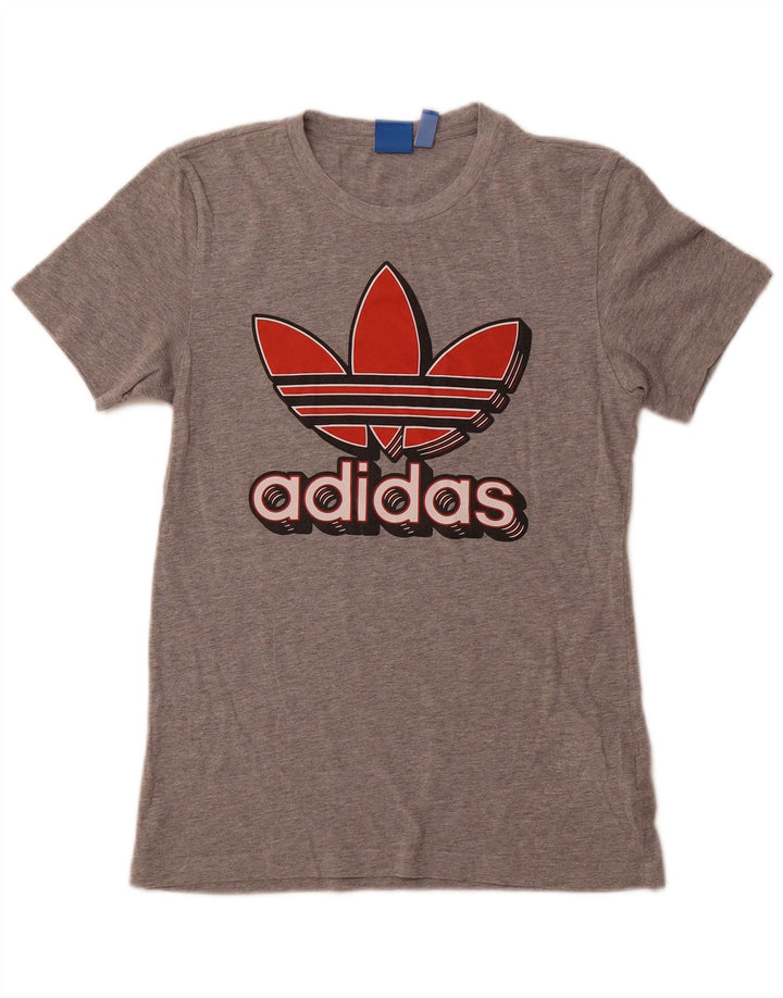 Tricou grafic ADIDAS pentru femei Top UK 10 mic, gri bumbac cu pete