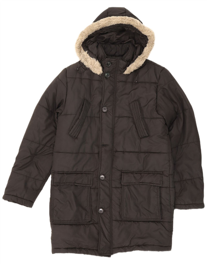 Palton căptușit cu glugă pentru bărbați Zara UK 42 XL poliester negru