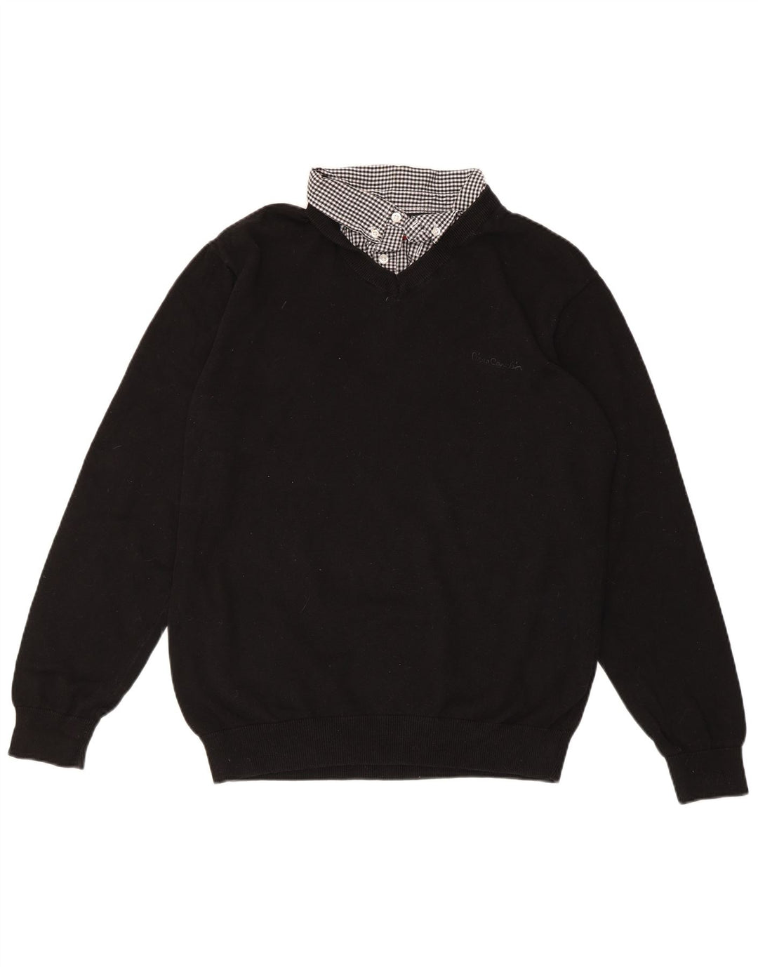 PIERRE CARDIN Pulover cu decolteu în V pentru femei UK 18 XL, bumbac cu check negru