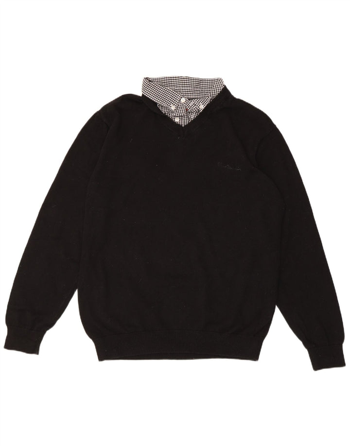 PIERRE CARDIN Pulover cu decolteu în V pentru femei UK 18 XL, bumbac cu check negru