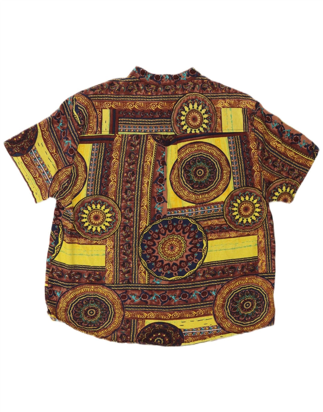 Cămașă vintage pentru bărbați cu mânecă scurtă, bumbac geometric, galben mediu