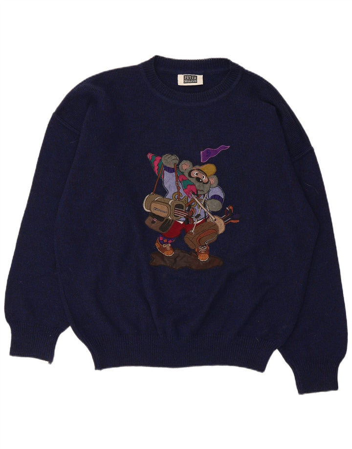 Pulover vintage pentru bărbați cu decolteu rotund cu grafic IT 50 bleumarin mediu