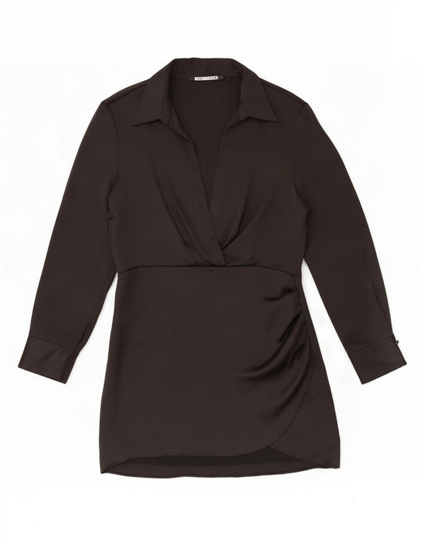 Rochie teacă cu mânecă lungă pentru femei Zara UK 18 XL Poliester negru