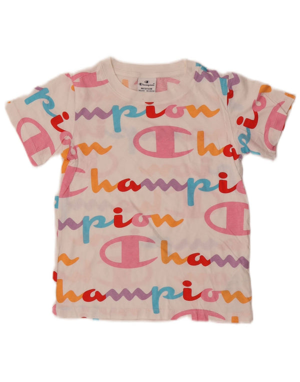 Champion Girls Graphic T-Shirt Top 9-10 Years Medium White Cotton