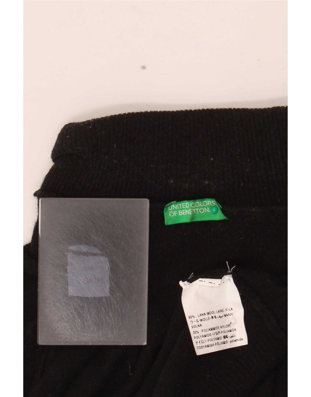 Pulover pentru femei Benetton cu gât rulat, UK 10, lână neagră mică