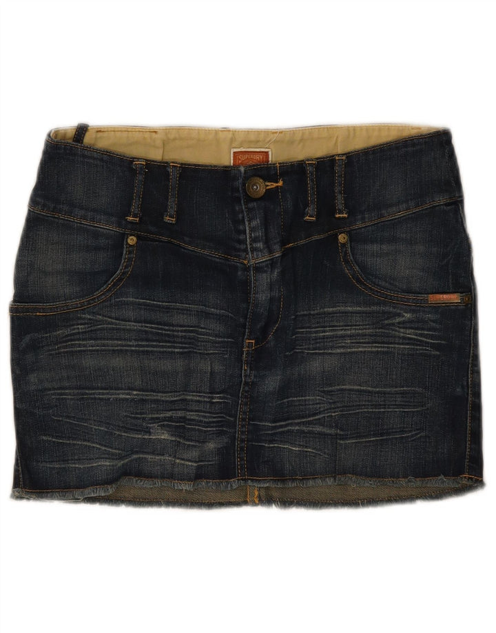 Fusta mini denim pentru femei SUPERDRY W30 bumbac albastru mediu