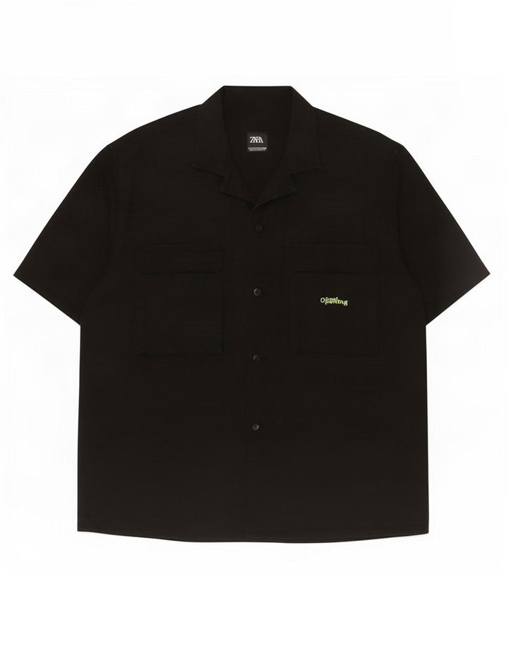 Cămașă cu mânecă scurtă pentru bărbați Zara XL bumbac negru