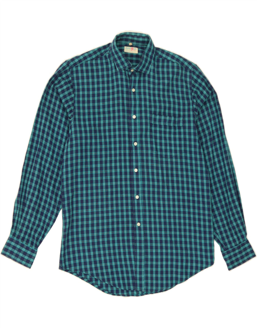 BALLOON Mens Flannel Shirt Size 39 15/1/2 Medium Navy Blue Check Cotton Vintage Balloon and Second-Hand Balloon from Messina Hembry 