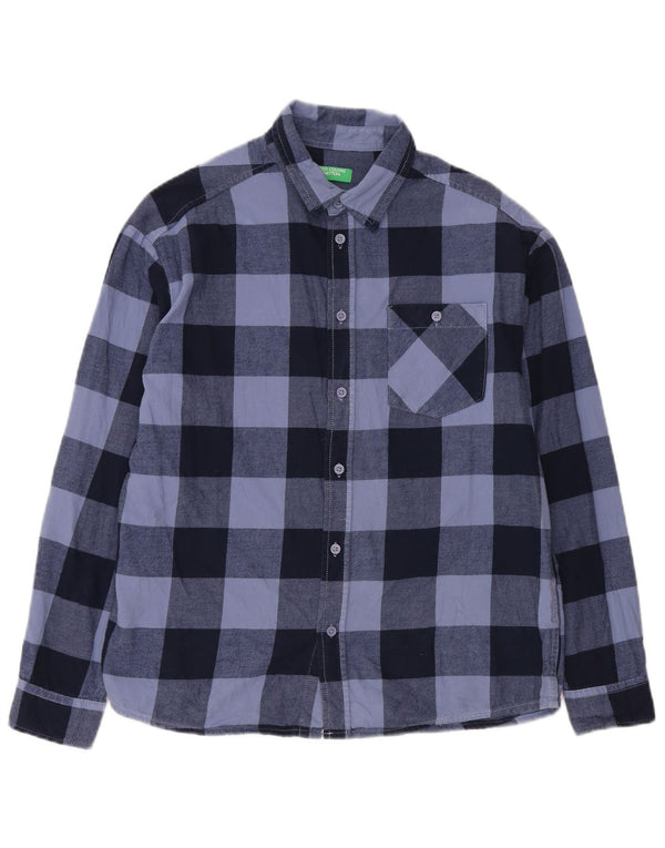Cămașă de flanel pentru băieți Benetton 13-14 ani 3XL, bumbac vichy albastru