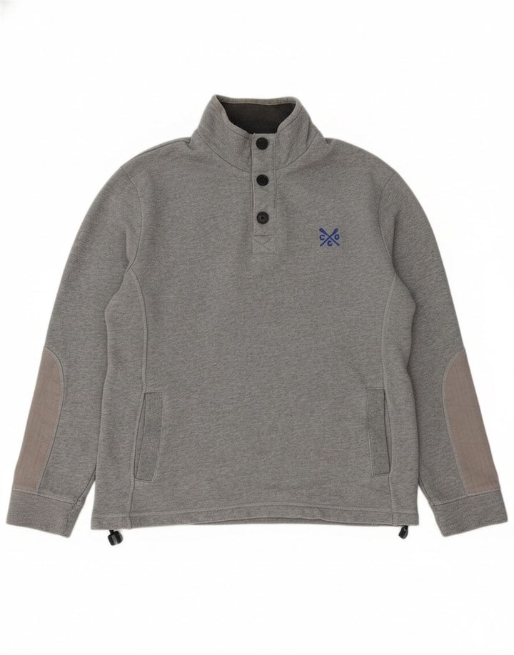 CREW CLOTHING Mens Button Neck Sweatshirt Jumper Large Grey Cotton