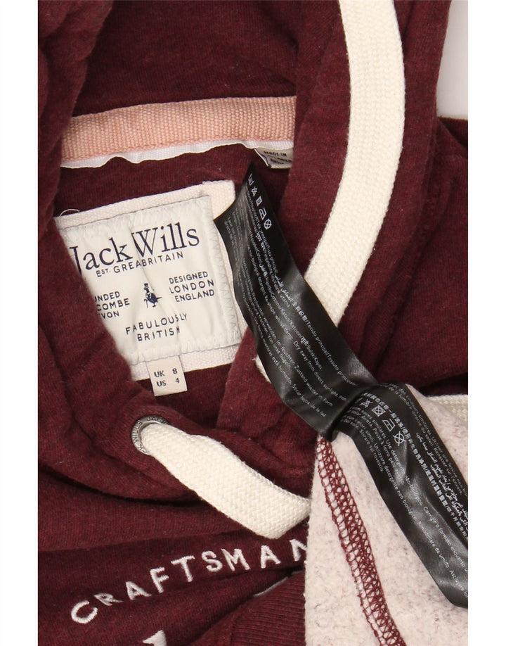 Jack Wills Pulover cu glugă cu grafic pentru femei UK 8 mic Bumbac burgundă
