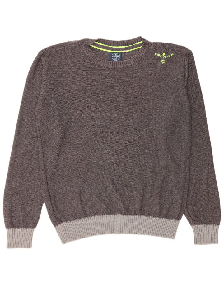 Pulover pentru bărbați CHIEMSEE cu gât roșu, bumbac color bloc, gri mediu