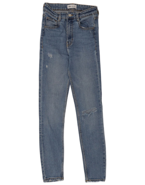 Blugi skinny distressed pentru femei Zara EU 36 XS W26 L26 Albastru