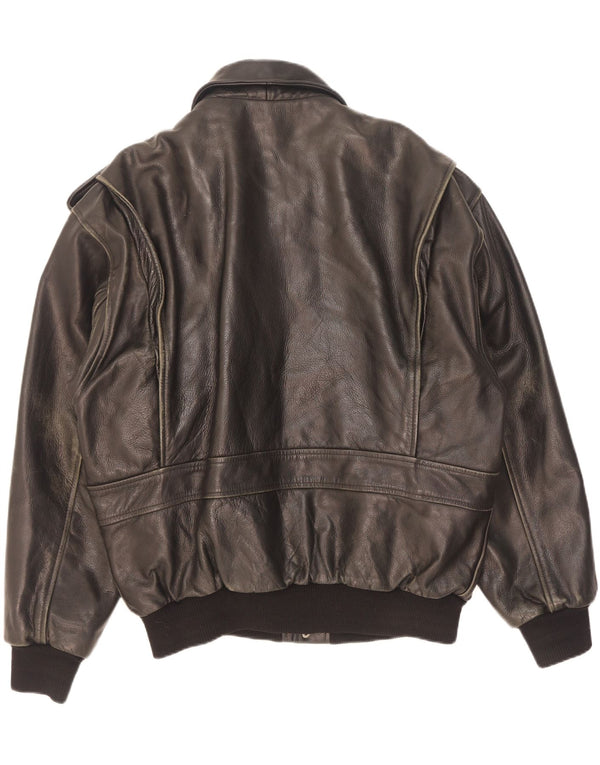 Jachetă militară din piele vintage pentru bărbați UK 42 XL negru