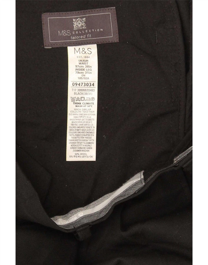 Marks & Spencer Pantaloni de costum pentru bărbați, croiți, L38 L31 Lână neagră